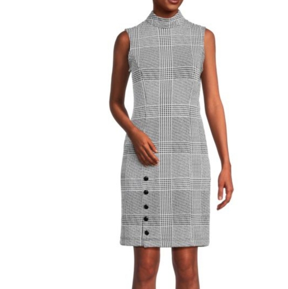 Sharagano Dresses & Skirts - Pre-owned Sharagano Black and White Houndstooth Midi Dress